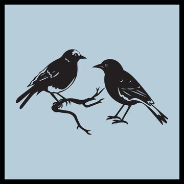 Black Silhouette Bushshrike Bird Vector Clipart, Mascot, wallmate