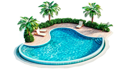 Tropical Swimming Pool With Palm Trees and Lounge Chairs