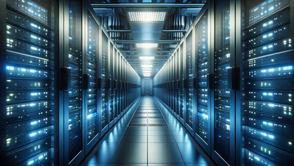 Sleek Data Center Corridor with Modern Server Racks
