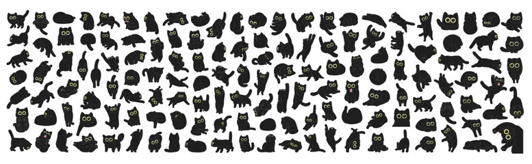 Cartoon touch cat illustration set - obrazy, fototapety, plakaty
