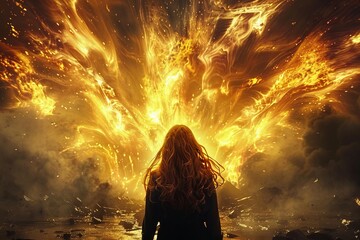 A dark phoenix rising from ashes, its cry echoing the screams of the damned