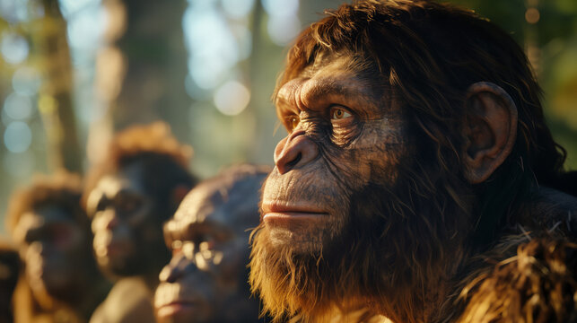 Illustration of early homonid ape / man Homo habilis, homo erectus or possibly Australopithecus afarensis