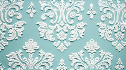 Fototapeta na wymiar a clean damask pattern against blue backdrop, the seamless integration of the pattern into the background, intricate details and soothing color palette. SEAMLESS PATTERN.