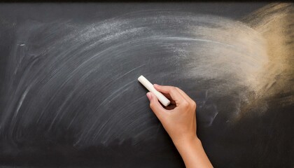 Writing on a blackboard with a white chalk, school  - obrazy, fototapety, plakaty