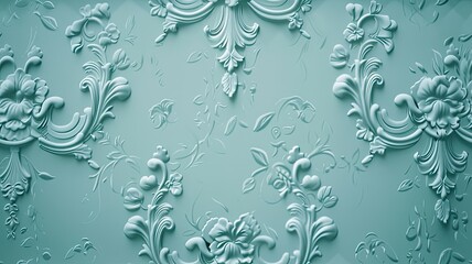 a clean damask pattern against blue backdrop, the seamless integration of the pattern into the background, intricate details and soothing color palette. SEAMLESS PATTERN.