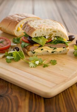 sandwich with sausage and herbs