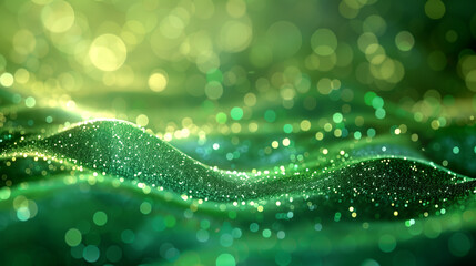  Abstract Green Glitter Waves with Bokeh Effect