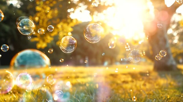 Flying soap bubbles scene, animated virtual repeating seamless 4k