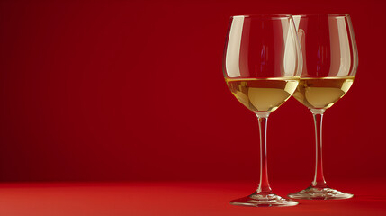 White wine in glasses isolated on a red background