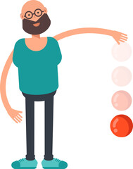 Bald Bearded Man Character Throwing Ball
