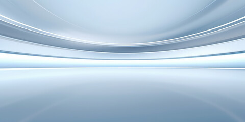 Empty space inside futuristic room, showroom, spaceship, hall or studio in perspective. Include ceiling, hidden light, white floor and abstract shape. Modern interior background of future, technology.