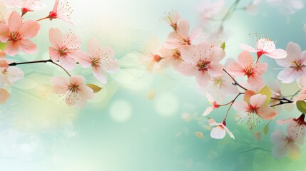 Abstract ethereal spring background with sakura flowers and birch, perfect for text overlay