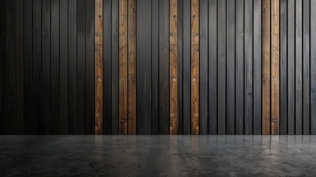 a studio background with a black matte finish with cedar wood accents,