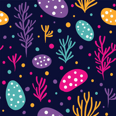 Seamless pattern with algae stones and bubbles