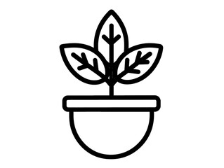 Outline icon of plant in the planterbox. Black line and in minimal style. 
