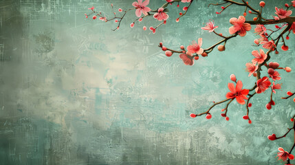 A painting of a cherry blossom tree with pink flowers