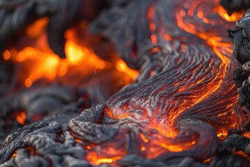 Lava flow texture close-up. Detail of molten volcanic rock.