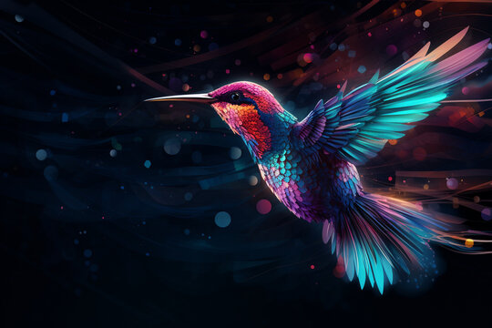 a bird, digital technology, modern, neon, dark background