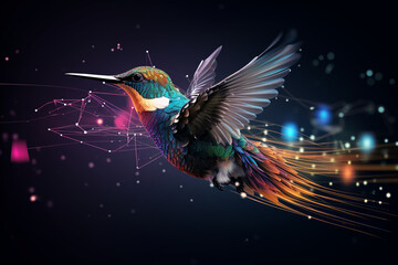 a bird, digital technology, modern, neon, dark background