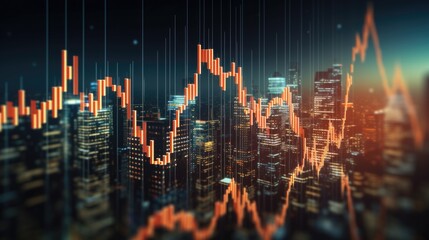 Digital financial graph on futuristic HUD background.