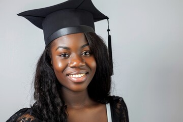 Basking in the glow of success, a jubilant graduate stands against a pristine white background, adorned in the iconic mortarboard and gown, symbolizing their accomplishment.