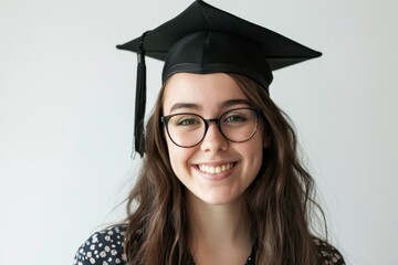 Basking in the glow of success, a jubilant graduate stands against a pristine white background, adorned in the iconic mortarboard and gown, symbolizing their accomplishment.