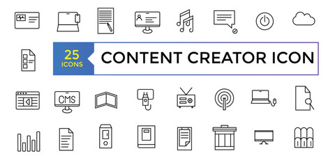 Simple Outline Set of Content Creator icons. Linear style icons pack. UI UX Icon collection