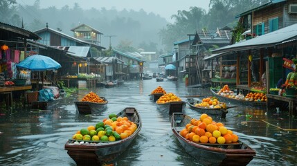 Traditional floating market - obrazy, fototapety, plakaty