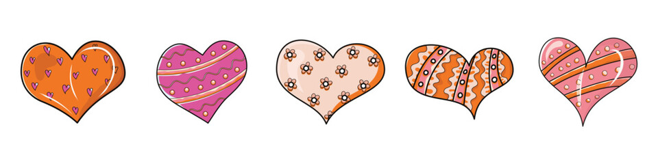 Set of fifteen beautiful pink hearts, isolated on white for your graphic design. Hand drawn. Vector illustration.