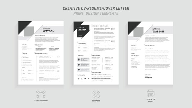 Present yourself professionally with our Minimal Resume, Cover Letter Page Set. Featuring a clean, modern design with a dark sidebar. Ideal for business job applications and multipurpose