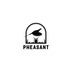 Flying Pheasant Bird over the grass silhouette logo design