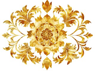 Traditional Arabic art gold color, flower art isolated on white background