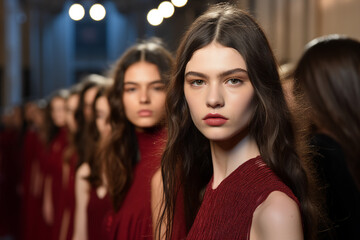 Fototapeta premium Generative AI picture of High fashion show with beautiful young male female model in fine designers outfit Generative AI