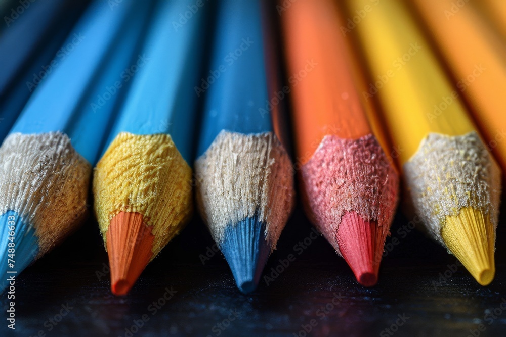 Poster a close-up of sharp colored pencil tips highlights the tools of creativity and expression