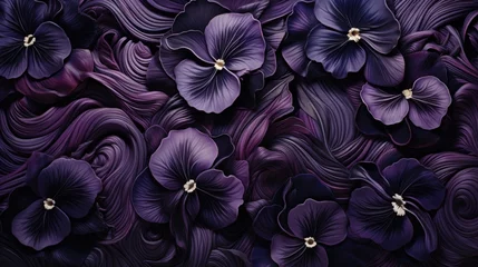 Foto op Plexiglas Close-up of purple pansies with swirling patterns. © Julia Jones