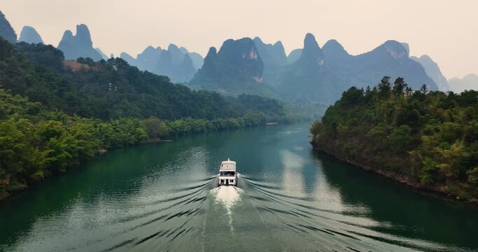 The cruise ship in the river in Guilin, China