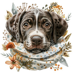  Labrador retriever , Adorable Puppies in Blankets with Botanical Elements,  PNG Transparency