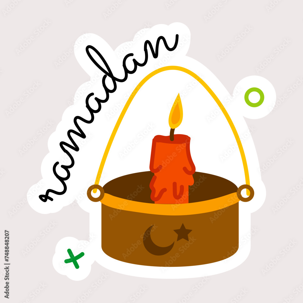 Poster Trendy flat sticker of ramadan candle 