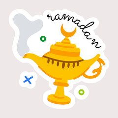 Trendy flat sticker of an arabian lamp 