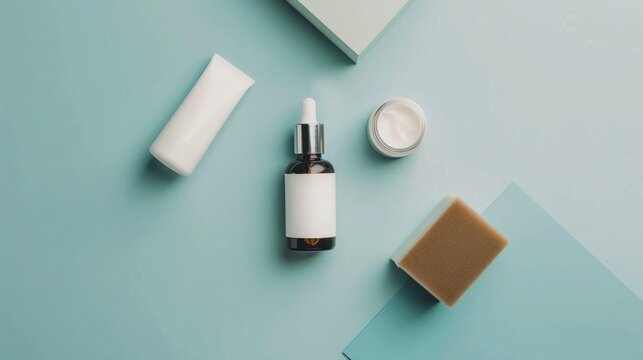 empty mockup male skincare product, realistic photo of a minimalistic Flat lay