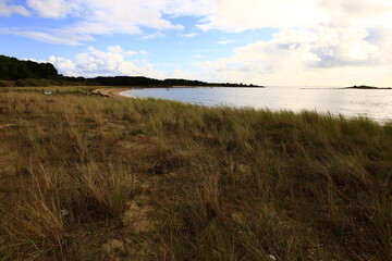 View on the beach of Men Du located on the south coast of Brittany in the Morbihan department in north-western France