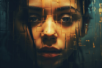 Close up portrait of woman in depression emotional struggle and mental exhaustion generative AI