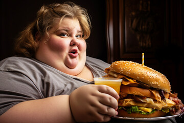Fat obese person eating food dieting harmful bad habits generative AI illustration