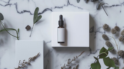 Eco-Friendly Beauty Serum on Marble Background