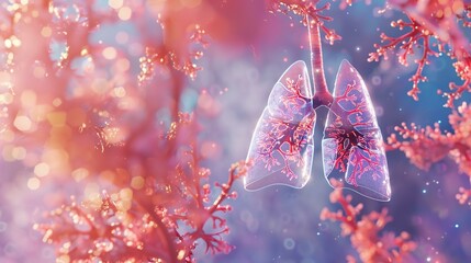 Lungs medical technology background 3D colorful illustra - obrazy, fototapety, plakaty