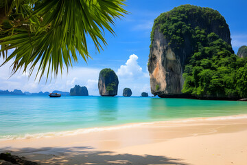 Captivating Serenity: Ritzy View of Ao Phra Nang Beach, Thailand, with the Craggy Cliff Landscape