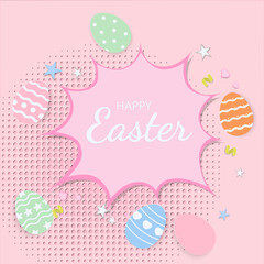 Happy easter banner with cute easter eggs