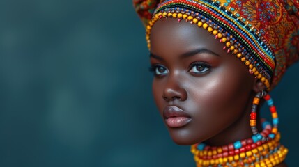 African Queen, Ethnic Beauty, Golden Necklace, Tribal Fashion.
