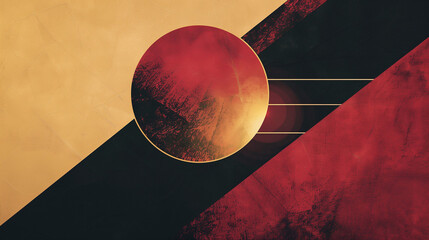 Geometric abstract background pattern. Red, vinous, black and gold colors. Abstract horizontal...