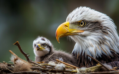 Obraz premium Baby eagle with mom portrait. Generative AI